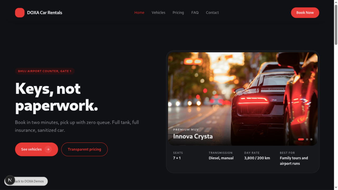 DOXA Car Rentals demo preview